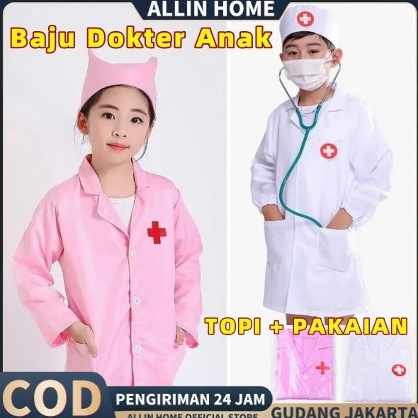 Mainan Baju Dokter Anak/baju dokter kecil anak perempuan/Kostum Profesi Import/Untuk Anak Bermain Me