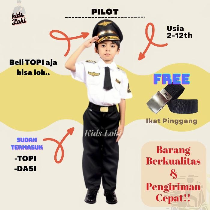 baju pilot anak baju anak laki-laki Kostum Profesi PILOT Cilik Stelan Pilot Anak Seragam Pilot Cilik