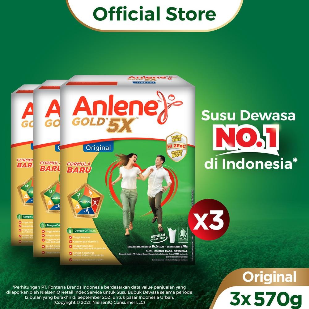 

NO_MORE Anlene Gold 5X Susu Bubuk Dewasa Original 570g 3 pcs - Nutrisi Tinggi Kalsium Untuk Tulang, Sendi, dan Otot