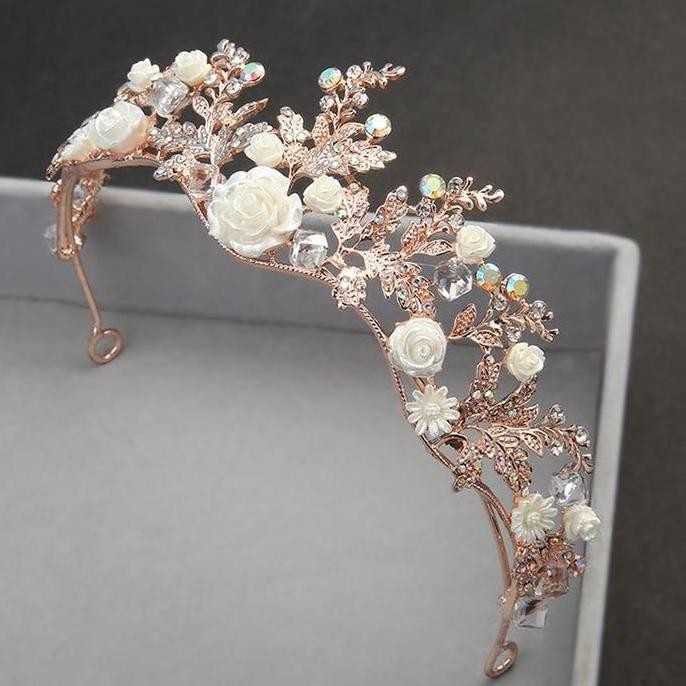 MAHKOTA CARRIE WHITE FLOWER CROWN WEDDING AKSESORIS RAMBUT PENGANTIN BRIDAL HAIRDO MAHKOTA HIJAB GOL