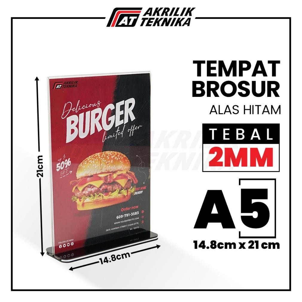 

Tempat Brosur Akrilik / Tent Card Holder Barcode / Nomor Menu Meja Kaki Hitam - Ukuran A5 Nugi