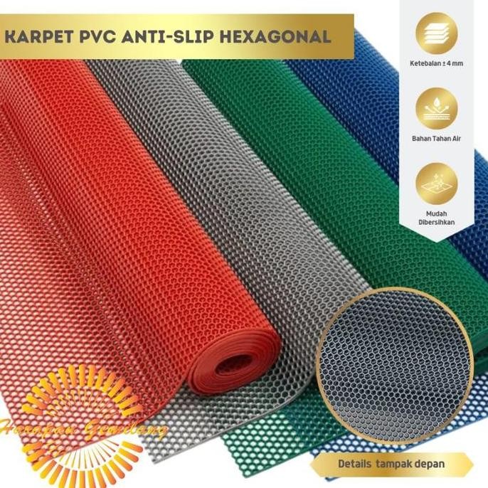 Keset Karpet Karet PVC Anti Slip Kamar Mandi Wudhu Hexagon Meteran