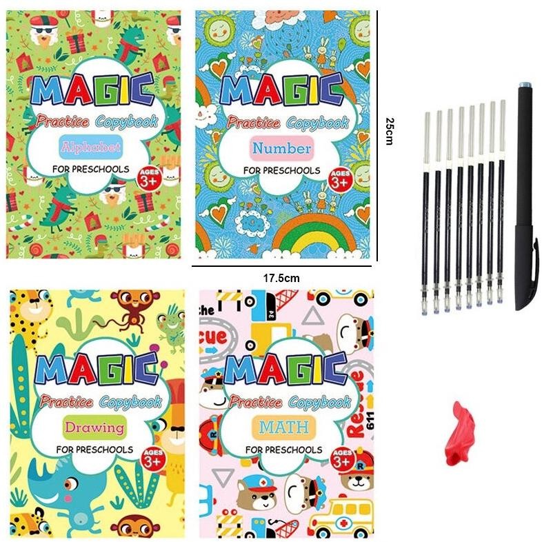 

1set 4 Buku Magic Pratice Book Buku Anak Belajar Menulis Buku 3D BESAR Nugi