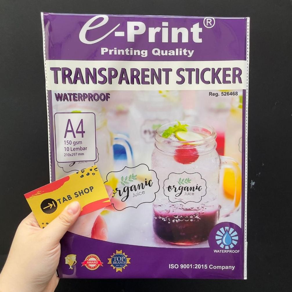 

TAB SHOP - EPRINT KERTAS STIKER TRANSPARAN A4 150 GSM - E-PRINT TRANSPARENT STICKER A4 150 GSM 10 LEMBAR Nugi