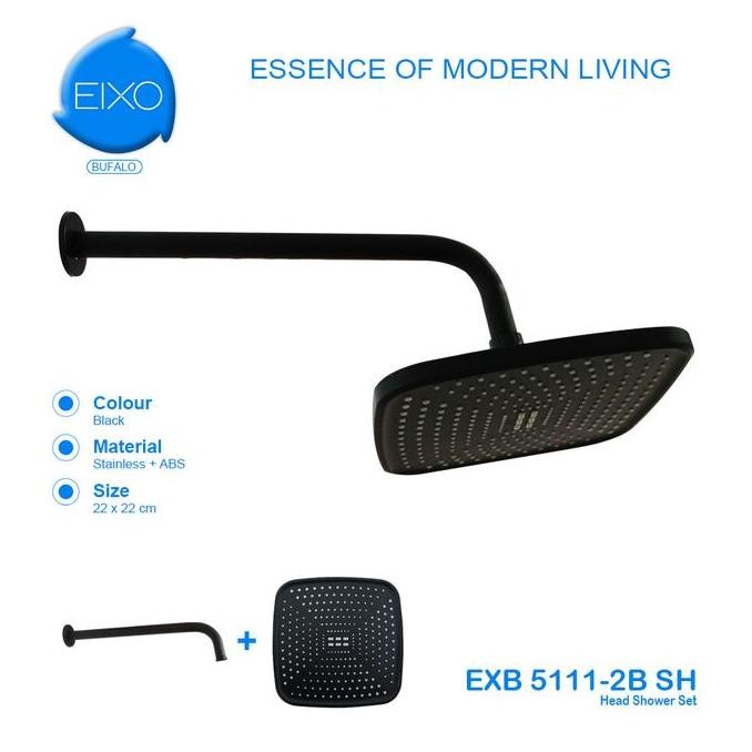 Eixo Bufalo Black Head Wall Shower Pancuran Mandi Hitam Set Modern