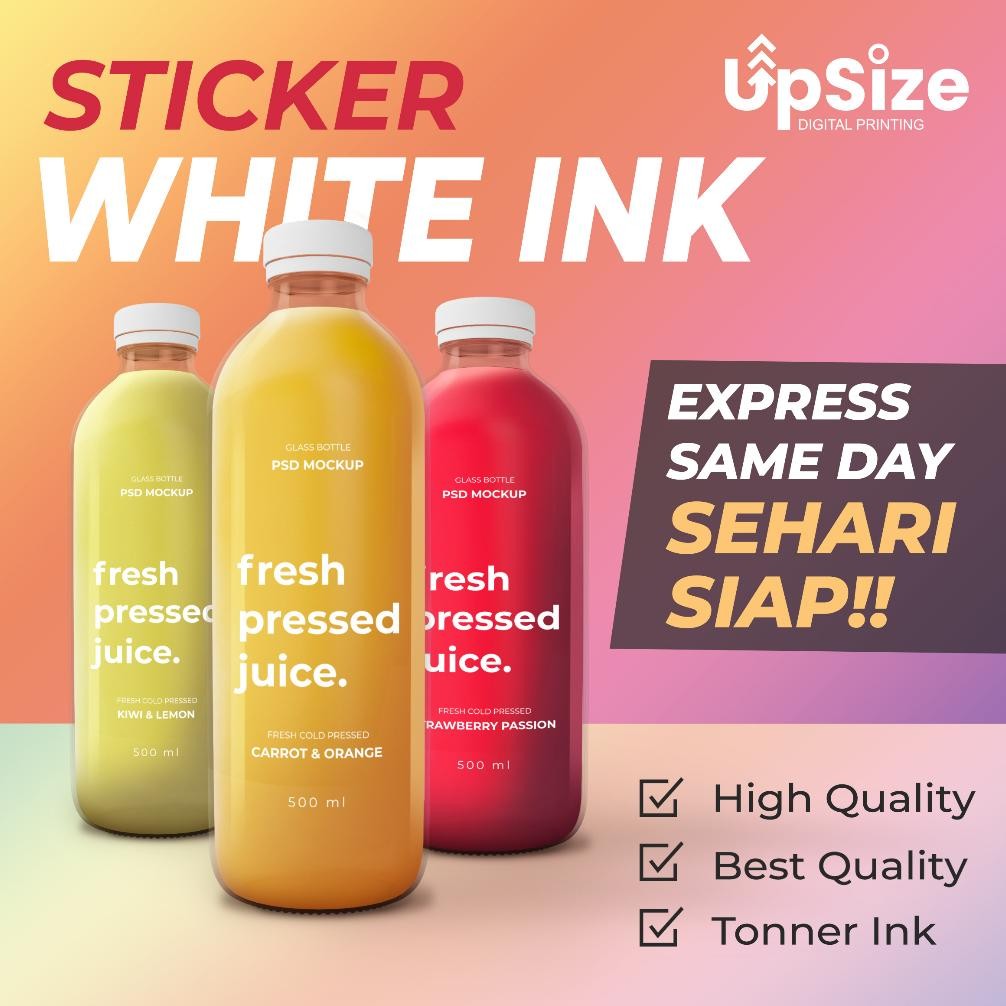 

Stiker Transparant + Tinta Putih / WHITE + Cutting | Stiker Label Makanan & Minuman | A3+ - Custome - Murah Dan Express Nugi
