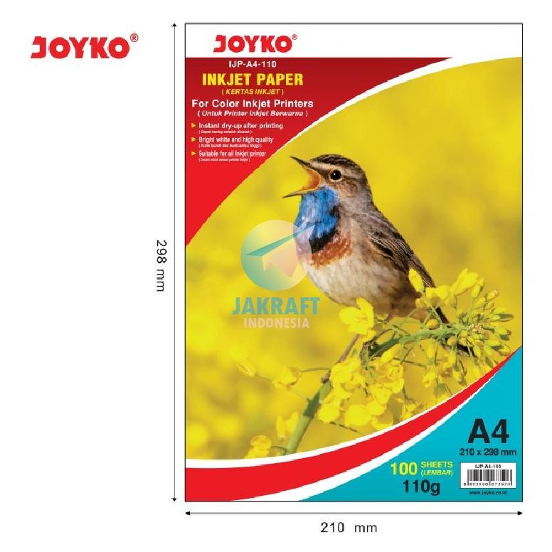 

(100 Lembar) Kertas Foto Doft Doff A4 / 8R Tebal 110 Gram Gsm JOYKO IJP-A4-110 Matte Inkjet Photo Paper Putih Polos Nugi