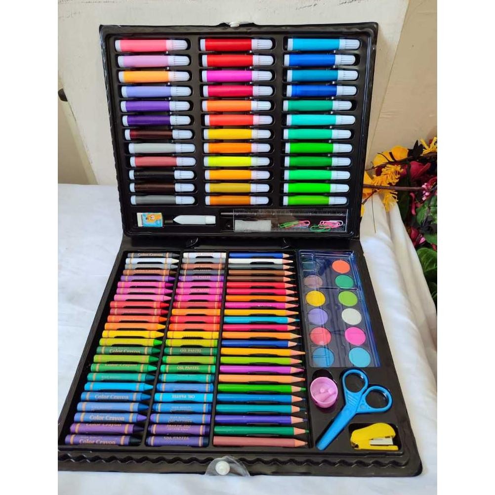 

set crayon / set alat mewarnai/melukis anak isi 150pcs alat mewarnai - hitam,biru,pink Nugi