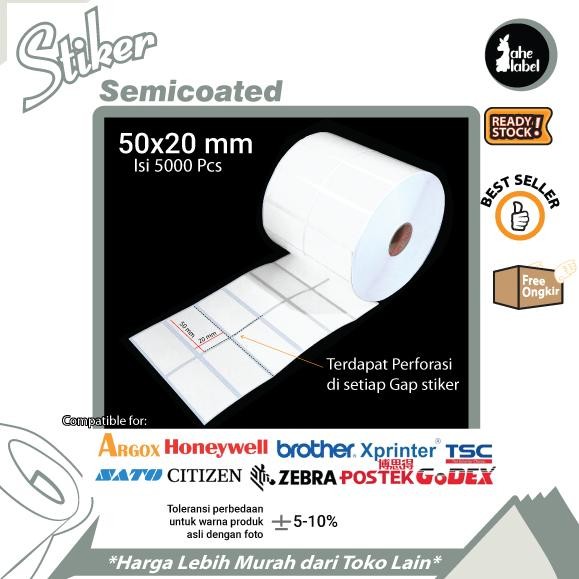 

Label Barcode 50x20 mm Semicoated Stiker Label 50x20mm 5000 pcs Nugi