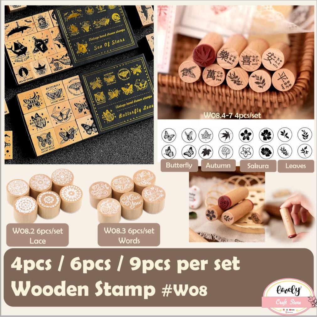 

LovelyCraftStore | W08 ~ 1 set 4pcs / 6pcs / 9pcs DIY Wooden Rubber Stamp Butterfly Kupu Kupu Stempel Kayu Vintage untuk bullet journal, bujo, Journal, Scrapbook, Diary, decoration, mahar diy Nugi