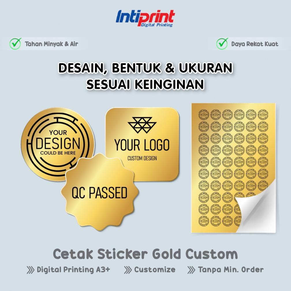 

Cetak Sticker Gold Custom / Print Stiker Emas Segel Label Kemasan Tahan Air Full Colour + White INK Nugi