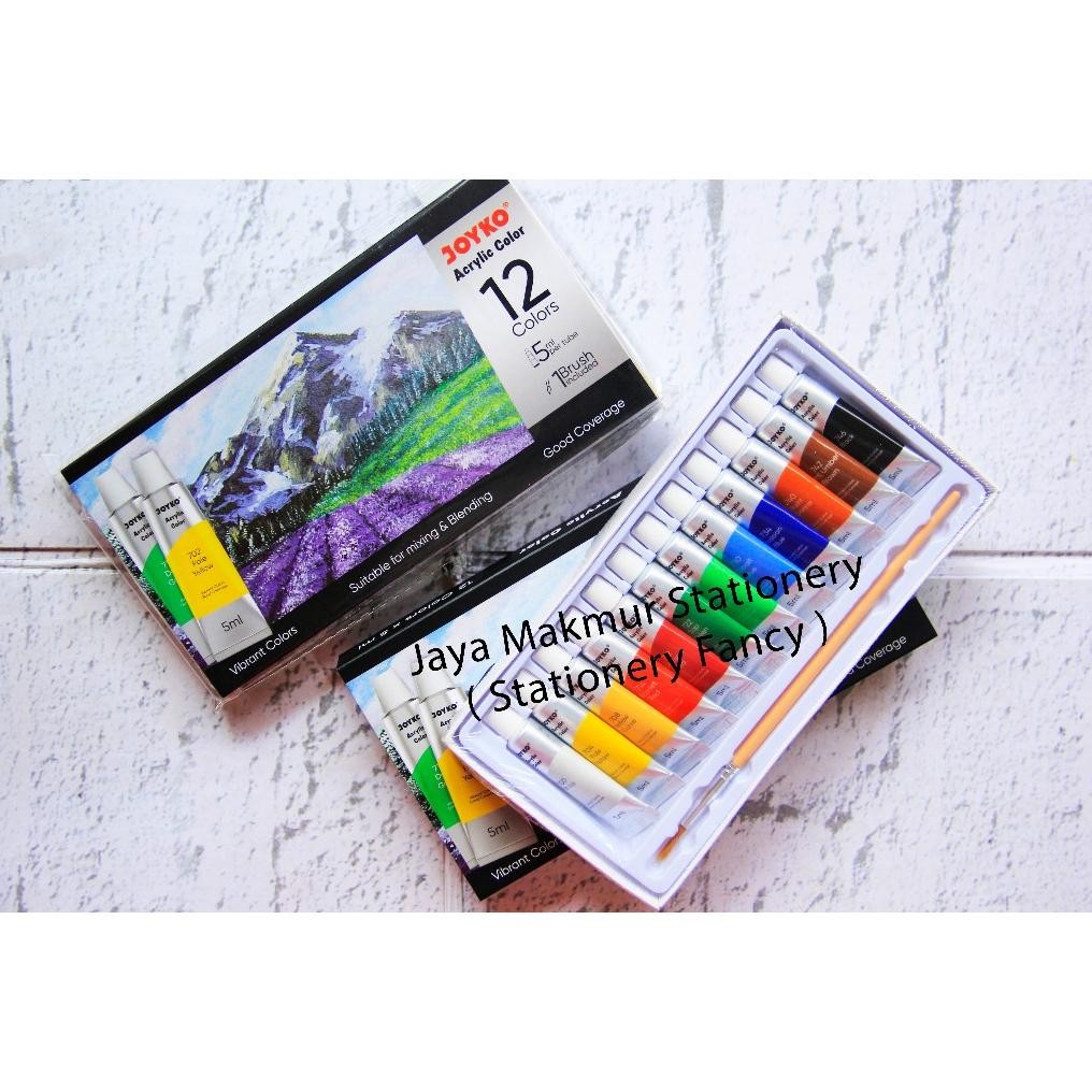 

Cat Acrylic Joyko 12 Warna (Tube 5 ml) Bonus Kuas brush ACC-5-12 Nugi