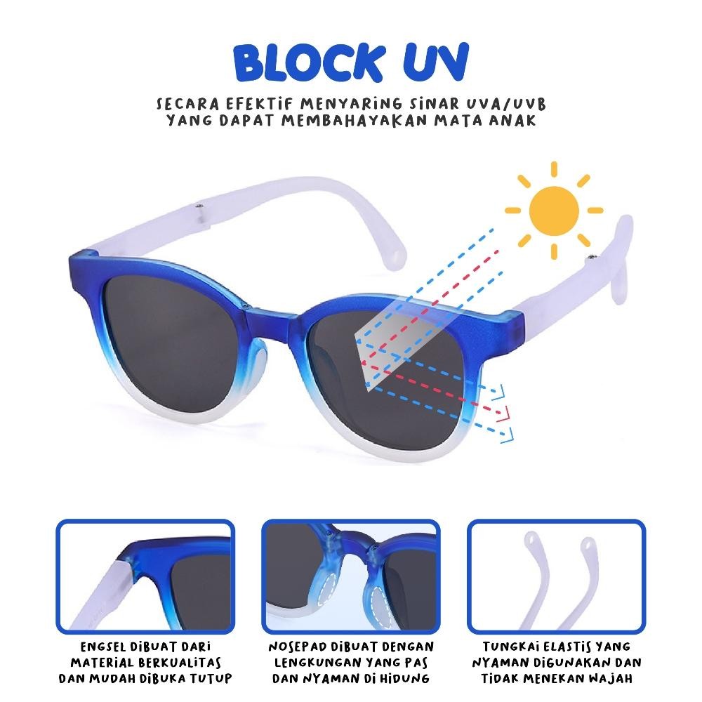 Baru Kigo Kacamata Anak Kotak Lipat Polarized Anti Uv & Anti Silau Kb667