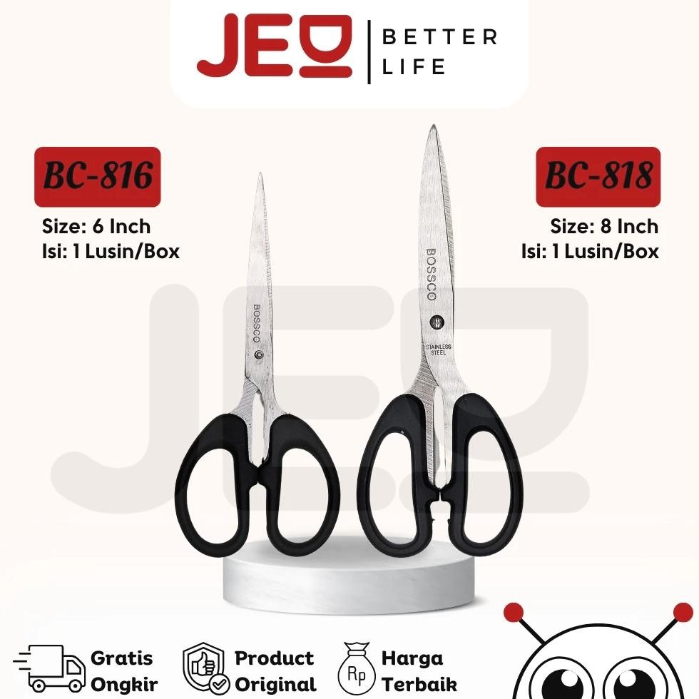 

1 Box isi 12 Gunting Scissors BOSSCO (4 inch~6 Inch-8 Inch) BC-814~816~818 Nugi