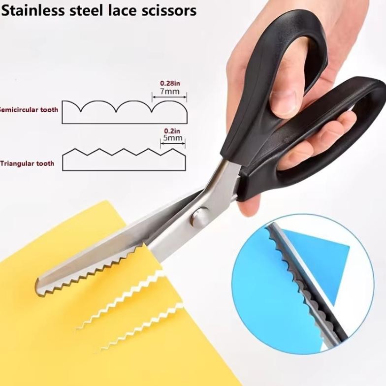 

GUNTING KAIN MODEL ZIGZAG DAN LINGKARAN GUNTING JAHIT Stainless steel lace scissors, large Nugi