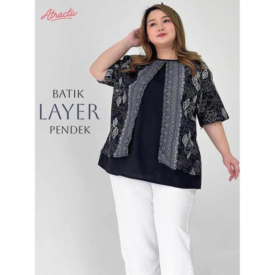 ATRACTIV BLOUSE BATIK JUMBO WANITA ATASAN LENGAN PENDEK LD120 LD130 LD135 LD142 CREPE KATUN