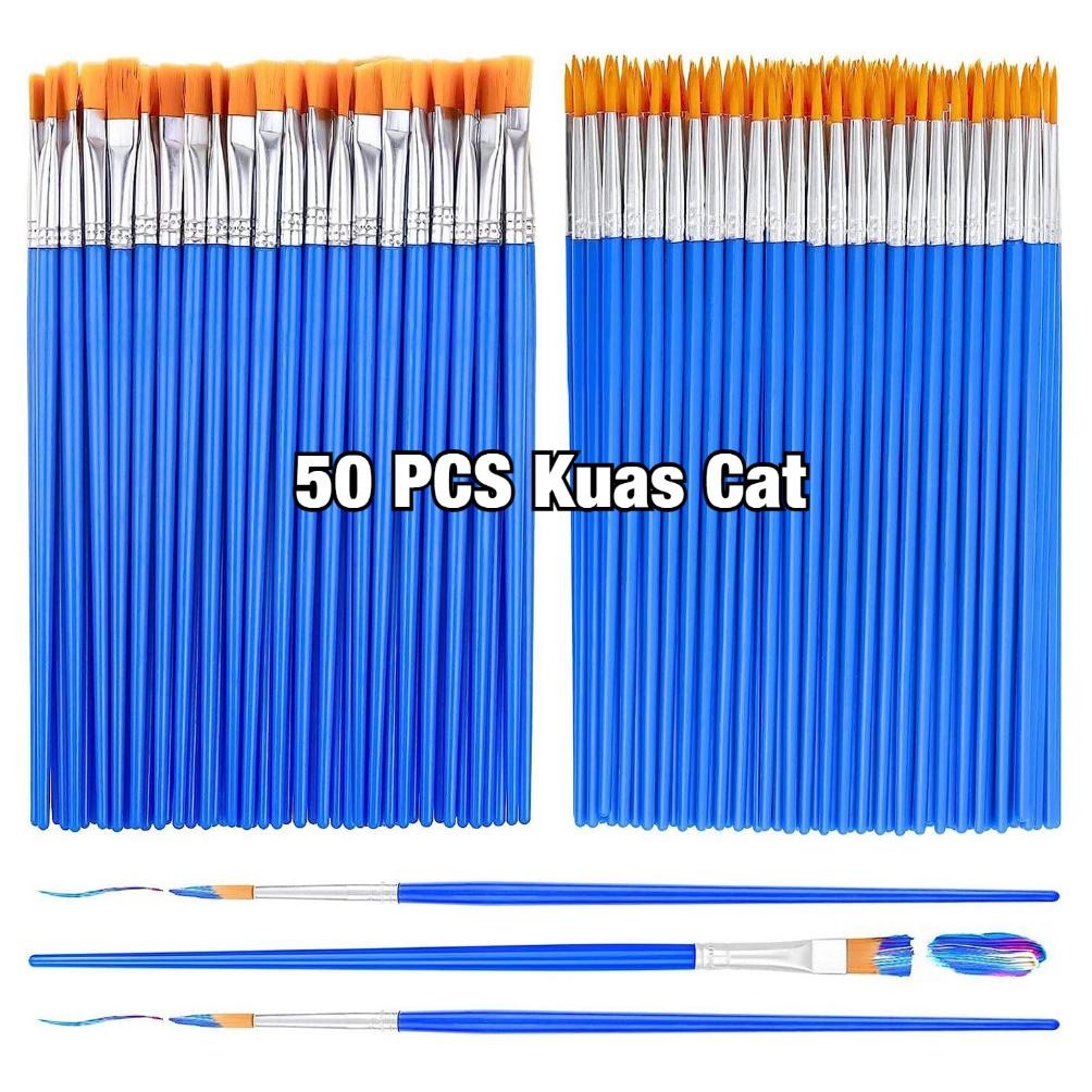 

50pcs Set Cat Air Artificial Hair Flat Tip & Runcing Nylon Brush Lukis Akrilik Cat Air Paintbrush Akrilik Bulu Nilon Artist Paint Brush for Painting Graffiti Cat Minyak Guas Lukisan Nugi