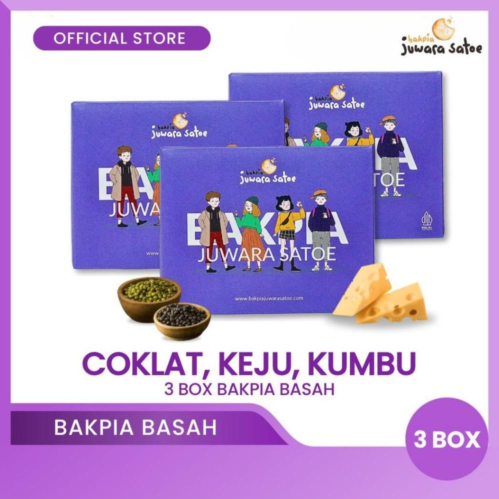 

NO_MORE BAKPIA JUWARA SATOE [ 3 Box ] Paket Bakpia Basah Mix E (Coklat, Keju, Kumbu) - Oleh Oleh Khas Jogja