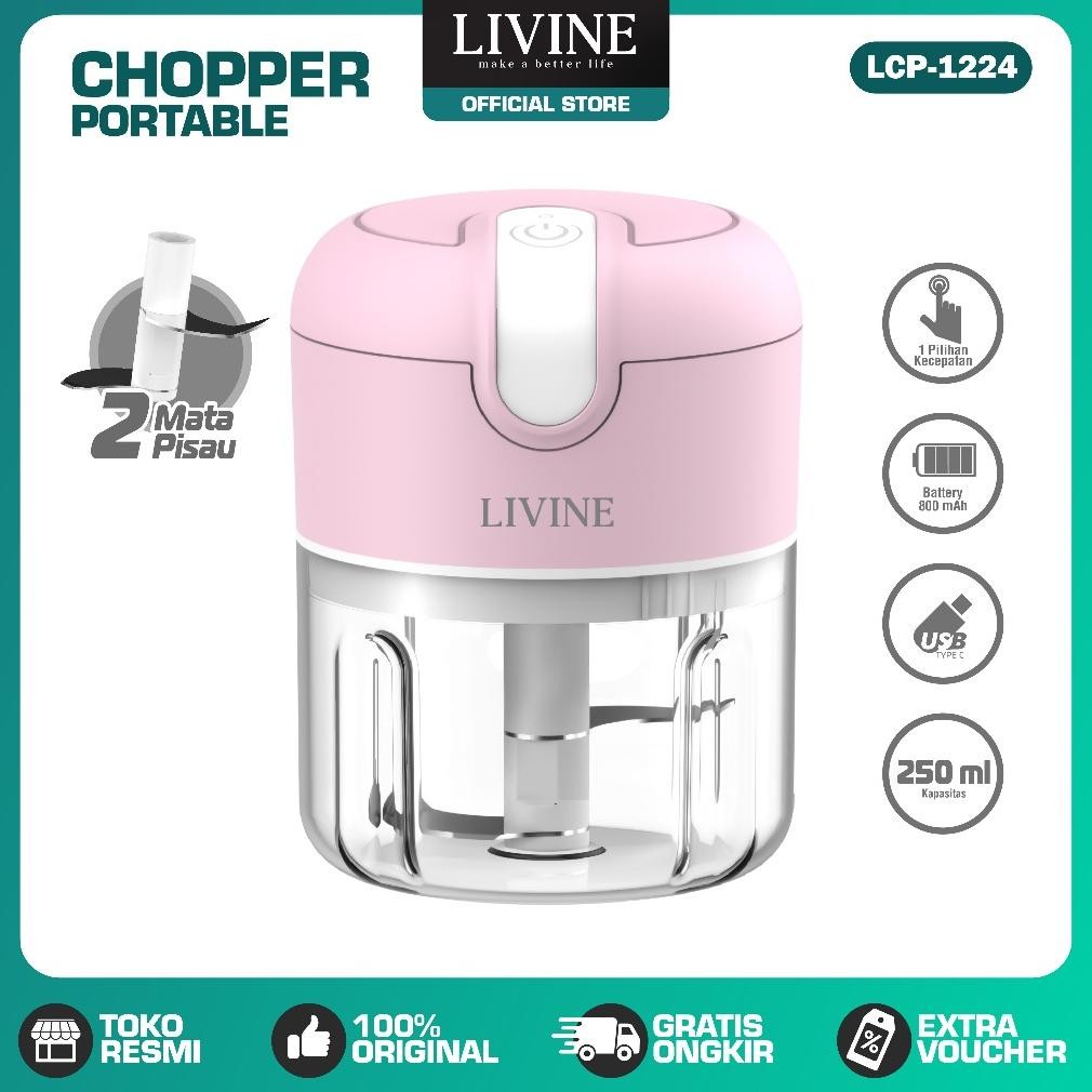 LIVINE Mini Chopper Blender 2 Mata Pisau 250ML Portable Blender Dapur Elektrik Serbaguna