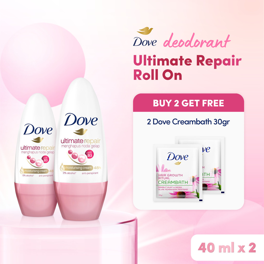 Buy 2 Dove Deodorant Roll On Ultimate Repair 40ml GET 2 Dove Creambath 30gr