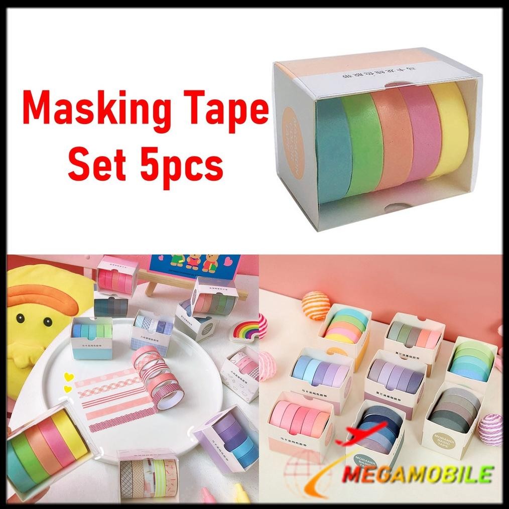 

Rd1- Mm - Masking Tape Set 5Pcs Essential Collection Isi 5 Selotip Bahan Kertas Washi Warna Warni