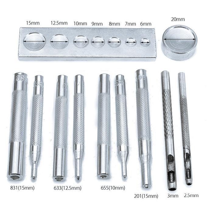 

MT COD 11Pcs/Set Alat Pasang Kancing Snap besi Alat Ukir / Stempel Kulit Untuk Kerajinan Tangan - DIY Leather Craft - Alat Kerajinan Kulit - Pembolong Dan Matras Alas Getok Ketok Manual Snap Button