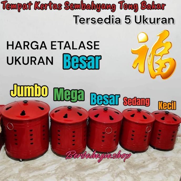 Tempat Bakar Kertas Sembahyang Tong Bakar Warna Merah Ukuran Besar