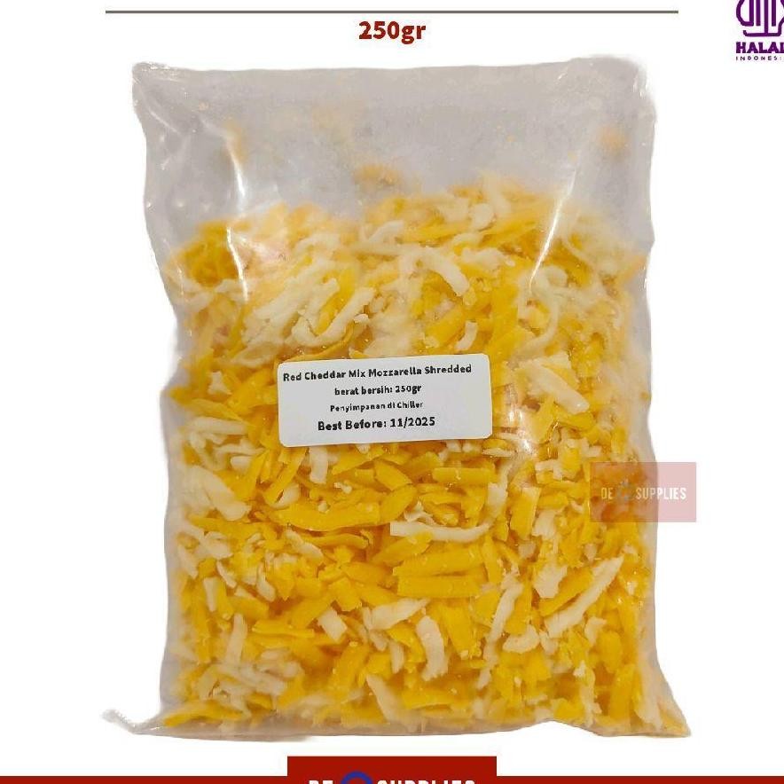 

Red Cheddar Mix Mozzarella Parut 250Gr Green Valley Mozarella Shredded Keju Cheddar Cheese