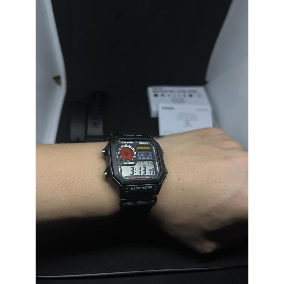 Modified jam tangan pria Casio AE-1200, colorful LCD, hydromod case and Nato kanvas canvas military 