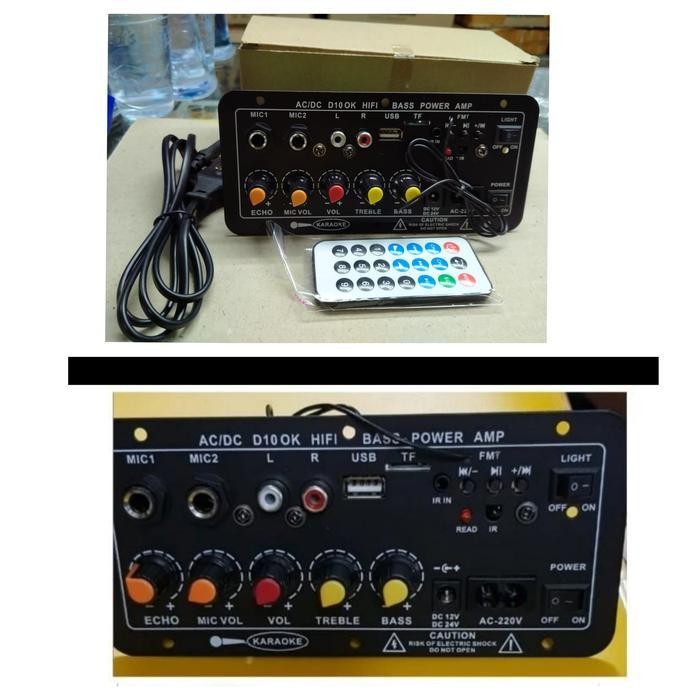Kit Modul Power Amplifier Stereo AC/DC 2Mic Hifi Bass USB FM D10 OK Terbaru