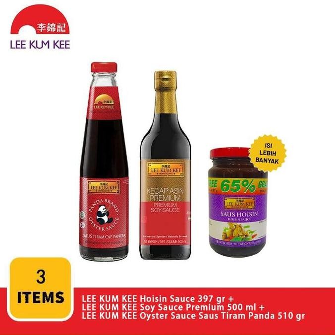 

Promo Paket LEE KUM KEE: Hoisin Sauce 397gr + Soy Sauce 500ml + Saus Tiram 510gr