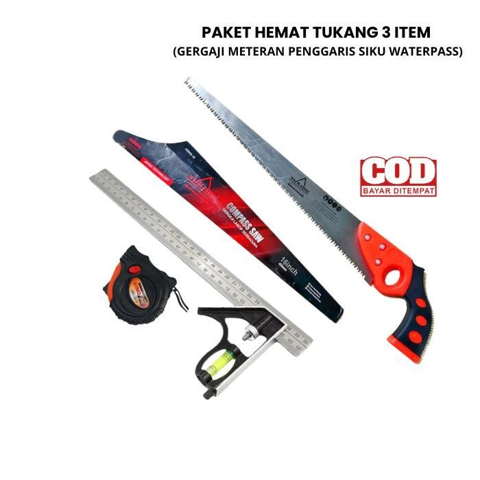 

MPS Paket Tukang 3 Item Gergaji 16 in Meteran Penggaris Siku Waterpass 30 cm
