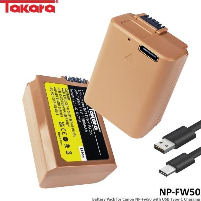 Takara NP-FW50 Battery Baterai with USB Type-C for Sony Camera A6400 A7II A6000 A5100 A7 A6300 A6100