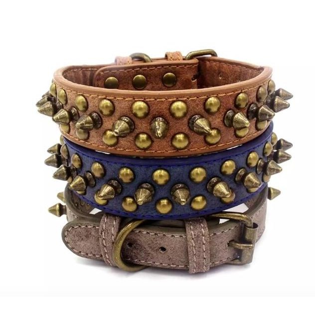 Spike Big Dog Collar Kalung Anjing Pu Leather Kulit Pitbull Rottweiler