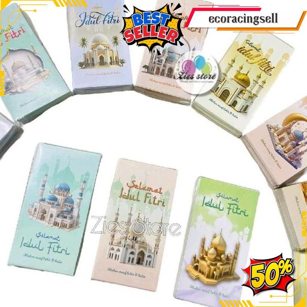 

[50Lembar] Amplop Lebaran Idul Fitri / Angpao Lebaran Box Mika Size L Motif Masjid Bisa Cod