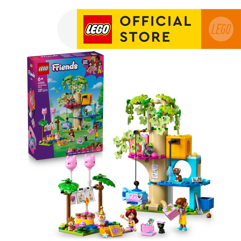 LEGO Friends 42666 Cat Birthday Party & Tree House (321 Pieces), Mainan Anak Perempuan, Building Blo