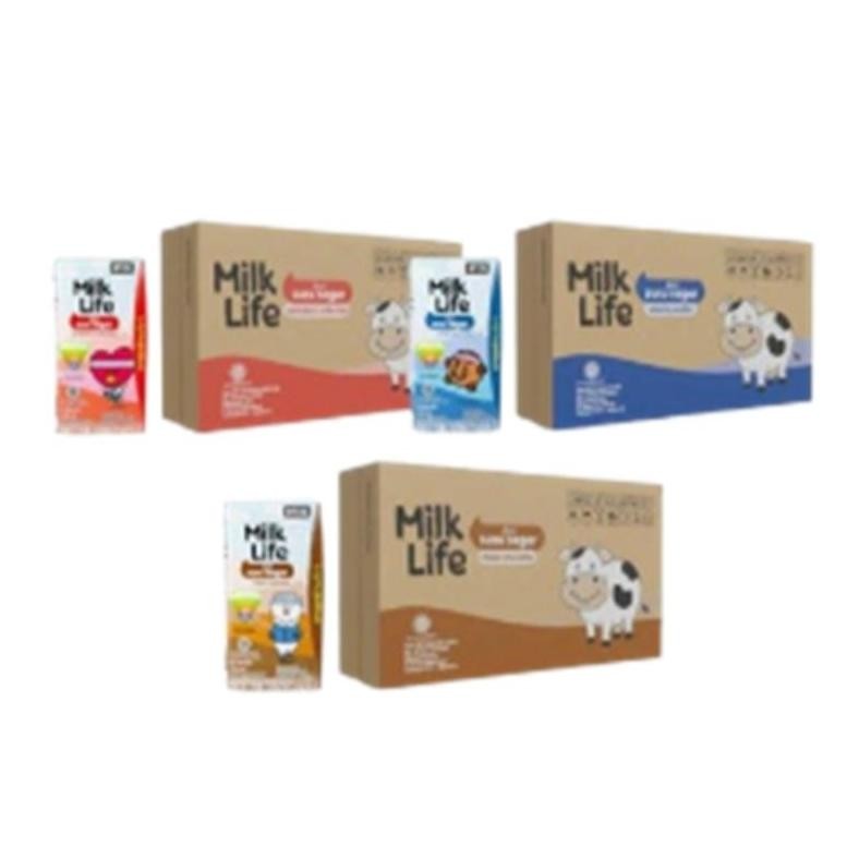 

Susu MILK LIFE 1 Dus 115ml Isi 40 Susu UHT Cokelat Stroberi Vanilla aSt