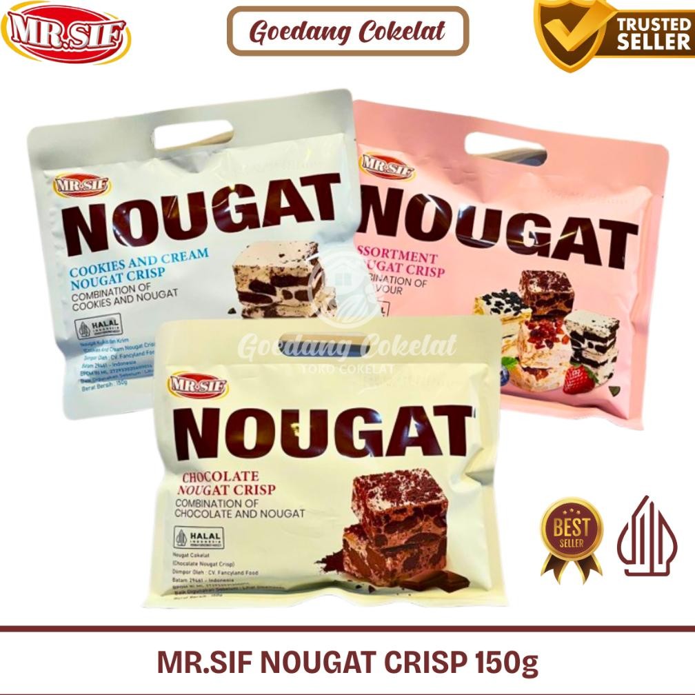 

MR.SIF NOUGAT Assortment Chocolate Cookies N Cream Strawberry Nougat Crisp Cemilan Snack Nougat Coklat 150g aSt