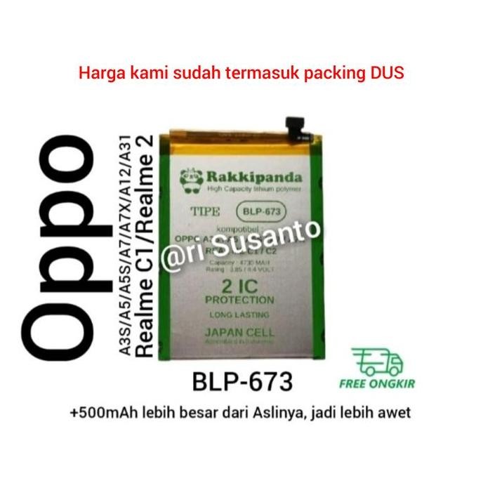 TERMURAH - Baterai Rakkipanda BLP673 for Oppo A5/A7/A7x/A12/A31 edisi 2020