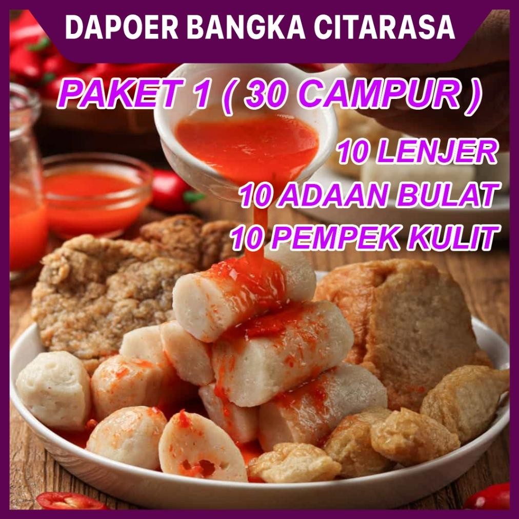 Pempek Bangka Paket Mix Isi 30pcs Lenjer Kulit Adaan Include Cuka Merah 300ml aSt