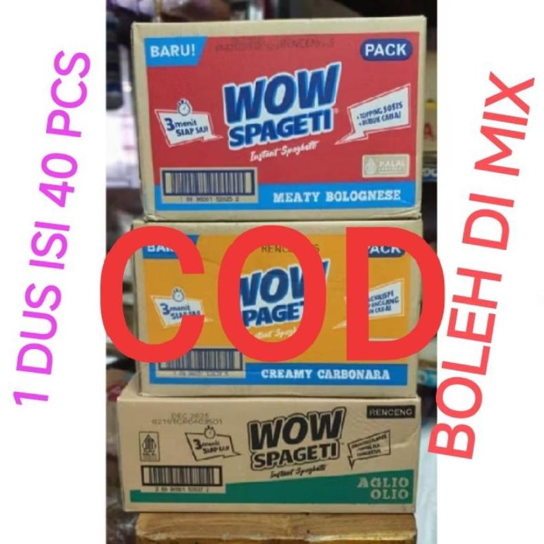 

MIE WOW SPAGETTI / SPAGHETTI PASTA 88Gr/AGLIO LIO, BOLOGNESE ,CARBONARA(1Dus 40 pcs) aSt