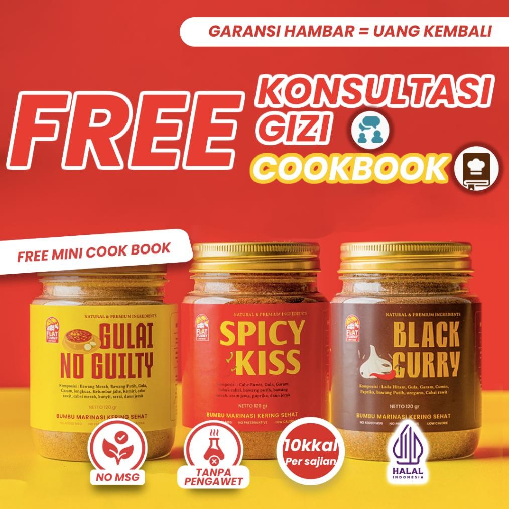 

Flat Tummy Paket 3 Bundle Bumbu Marinasi Kering Diet Rendah Kalori Healthy Dry Rub Ayam Serbaguna aSt