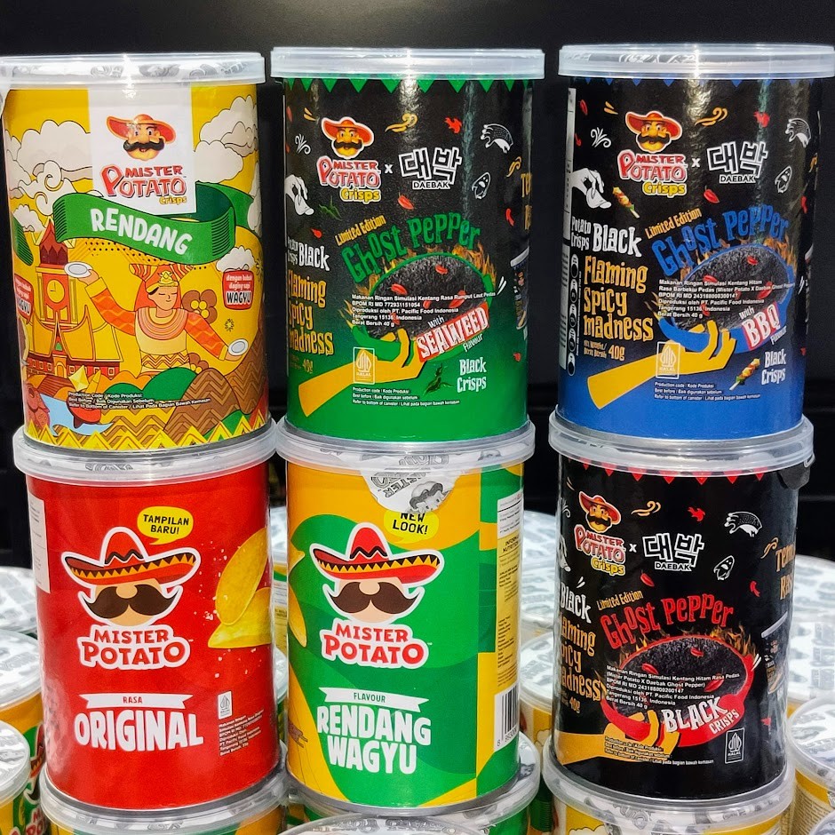

Mister Potato Crisps 35/40gr Keripik Kentang rasa Original, Rendang, Wagyu, Daebak Ghost Pepper Seaweed, BBQ, Pedas