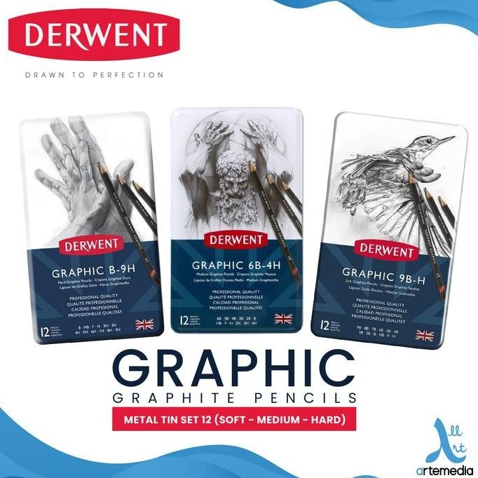 

TERMURAH - Pensil Gambar Derwent Graphic Pencil 12 Metal Tin Drawing Sketching