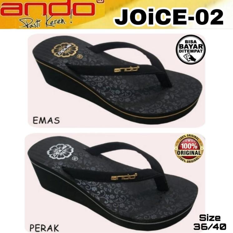 Ando Sandal Jepit Wanita Cewek Hak Wedges Datar Tinggi Spons Karet Sendal Joice 02 Hitam Size 3640