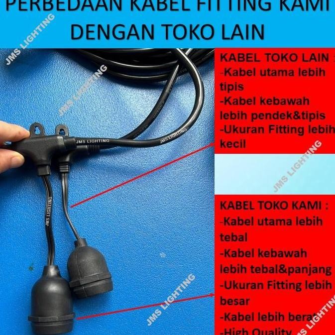 Fitting Lampu Gantung 10Meter+ 20 Fitting Lampu Outdoor Cafe