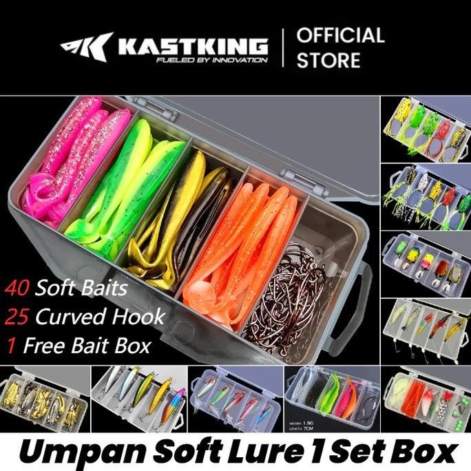 kastking soft lure set box 10pcs + free box 2 kail lengkung stok terbatas