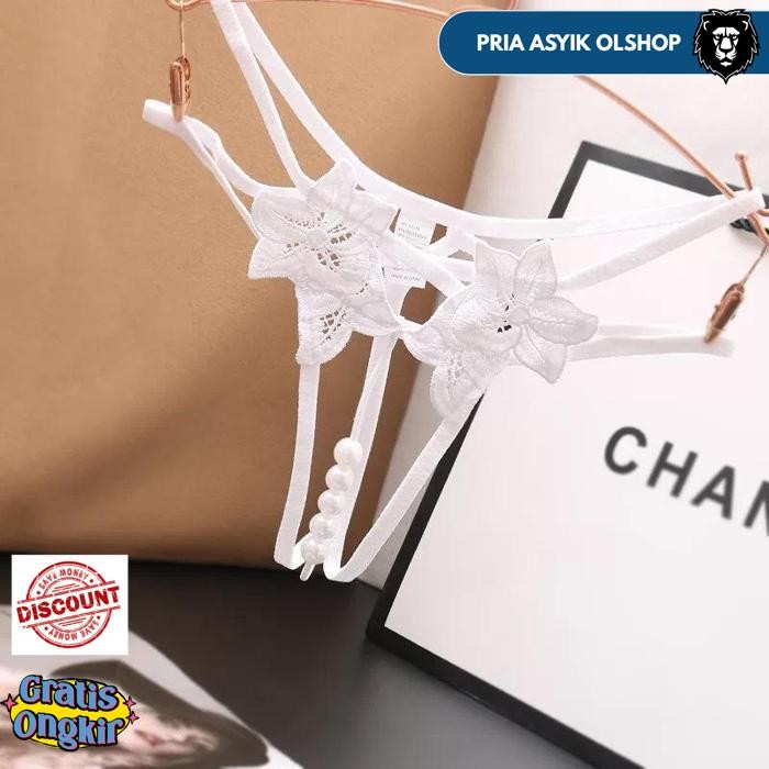 G STRING WANITA LOW WAIST OPEN MUTIARA RENDA TRANSPARAN BUNGA-BUNGA THONG LINGERIE SEKSI C138- BY PR