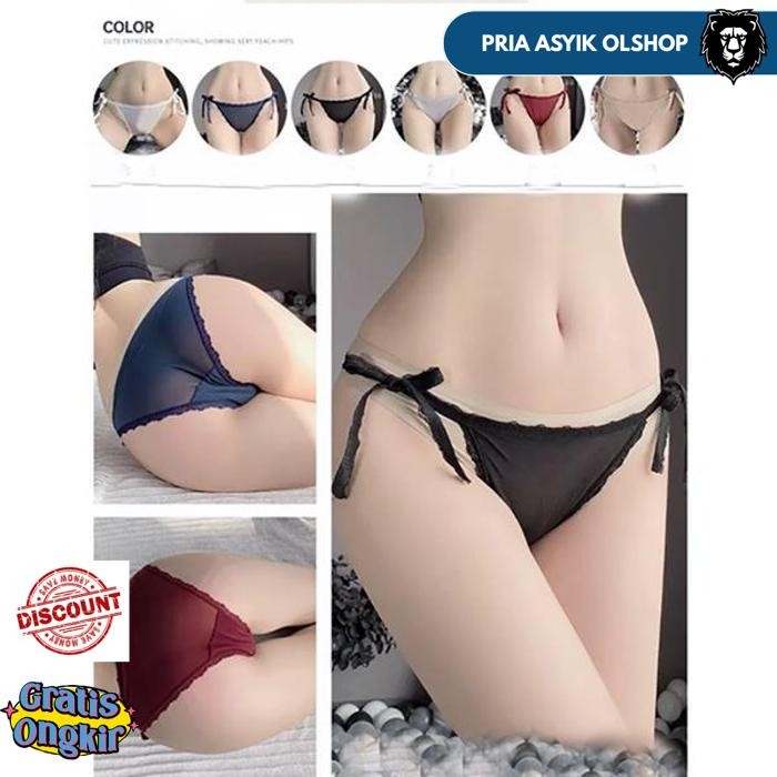 WANITA CELANA DALAM TRANSPARAN LACEY TALI THONG RENDAH PINGGANG C075 BY PRIA ASYIK OLSHOP