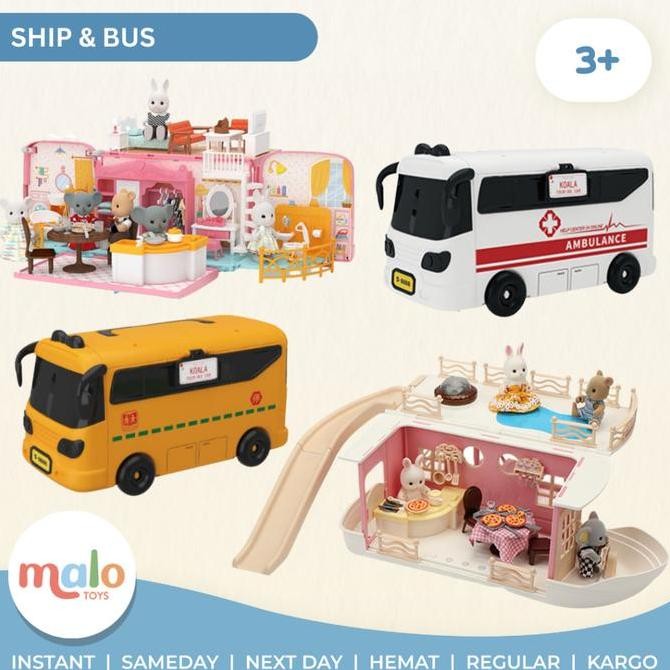 MALOTOYS - Koala Diary Bus Cruise Boat Ambulance School Bus Caravan Picnic Doll Family House Familie